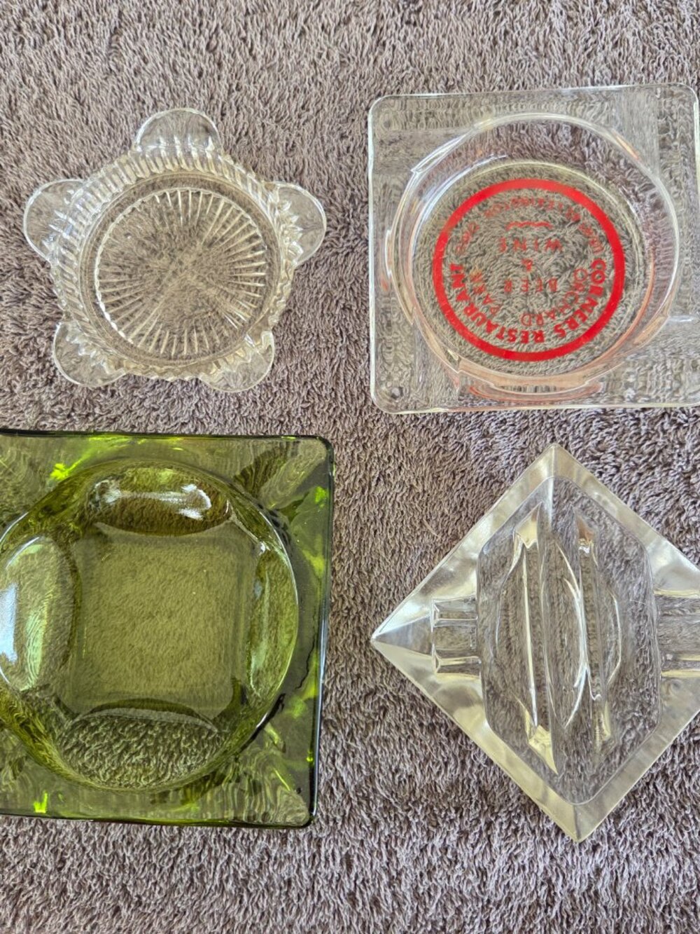 Four Vintage Ashtrays Safex Self-Extinguishing Anchor Hocking Emerald Coasters?